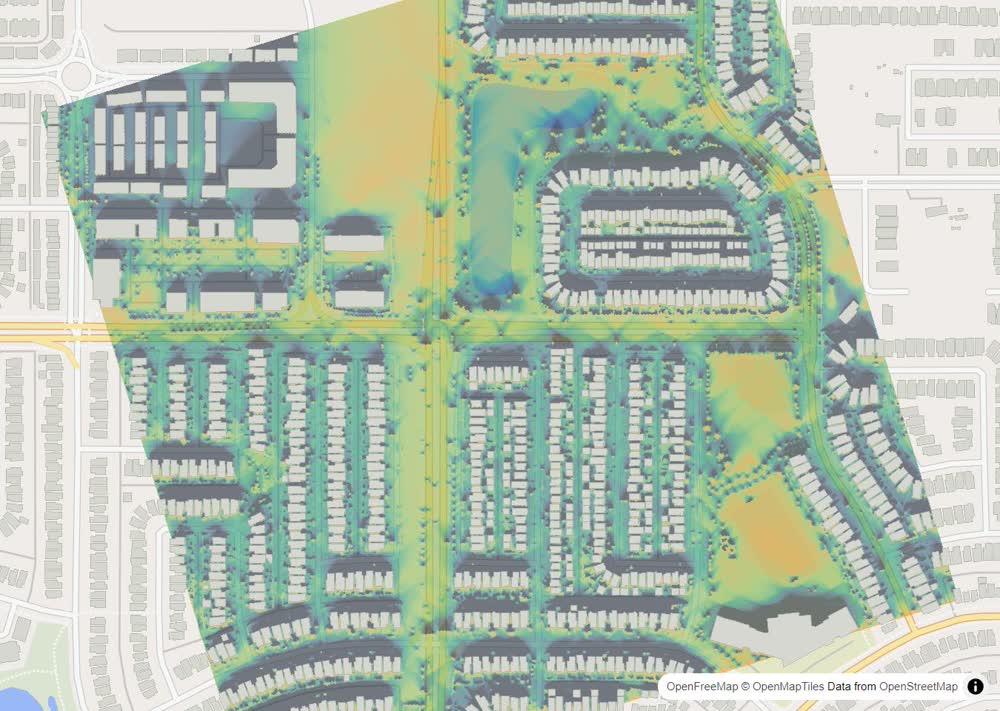 LandMood map of December sun hours in Saddle Ridge, Calgary, without street names