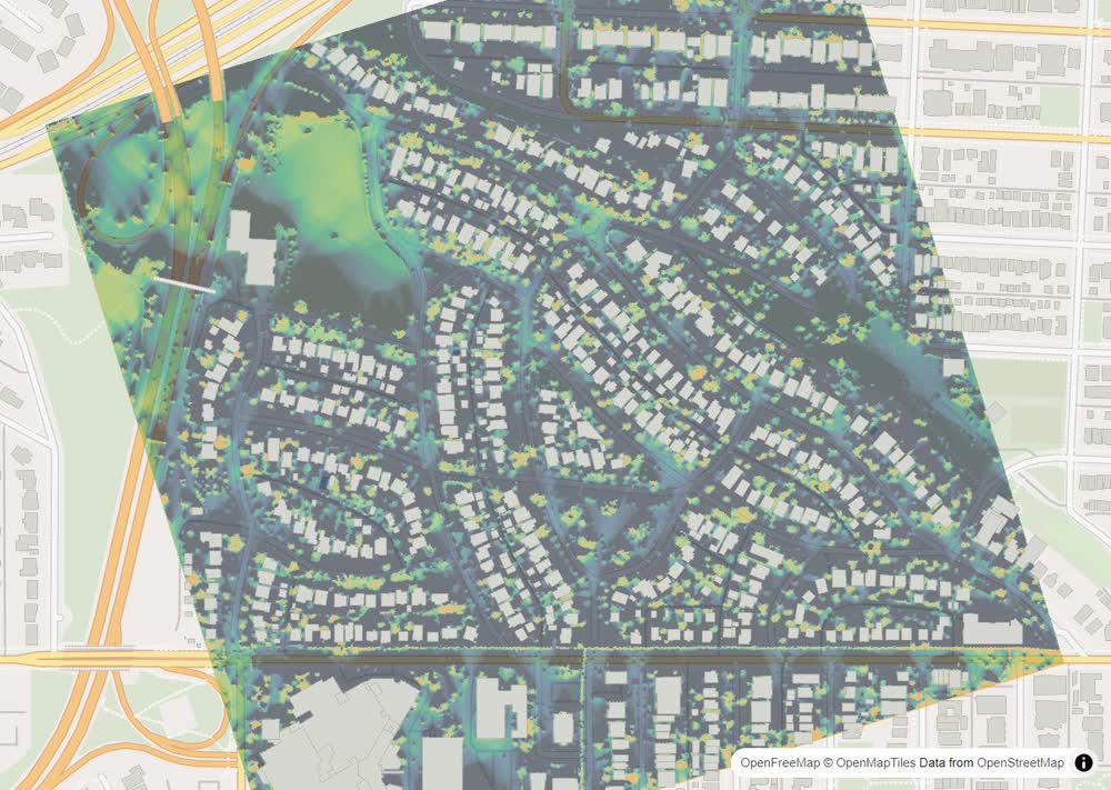 LandMood map of December sun hours in Scarboro, Calgary, without street names