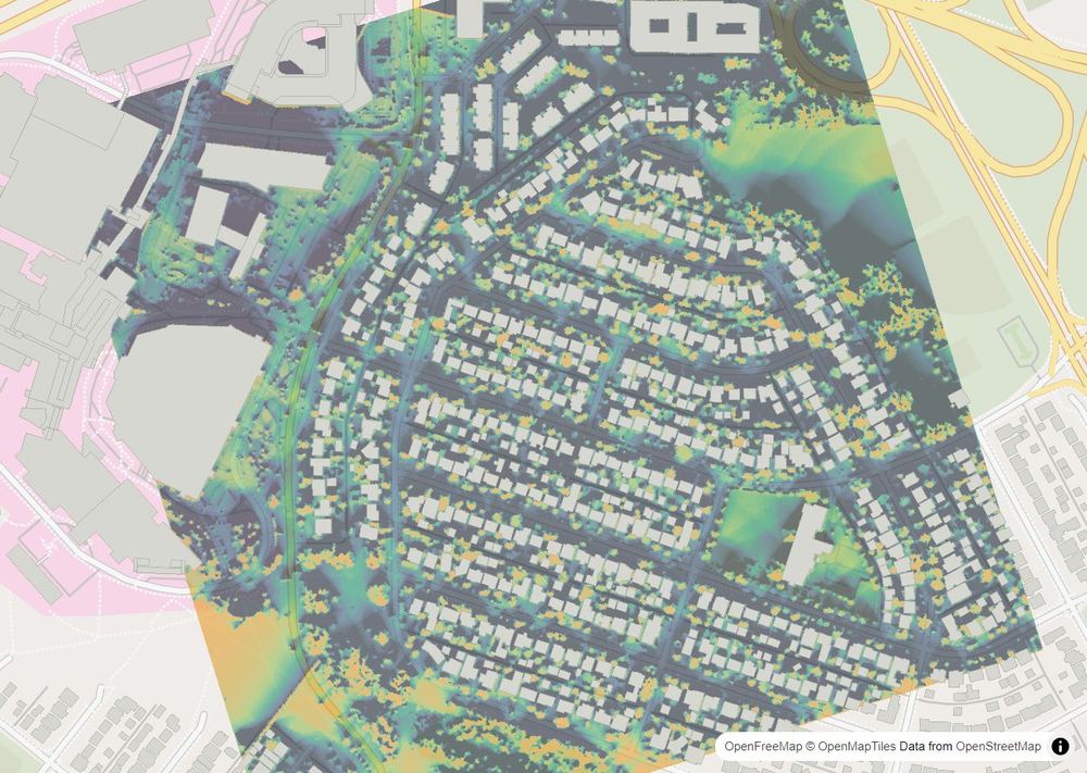 LandMood map of December sun hours in St. Andrews Heights, Calgary, without street names