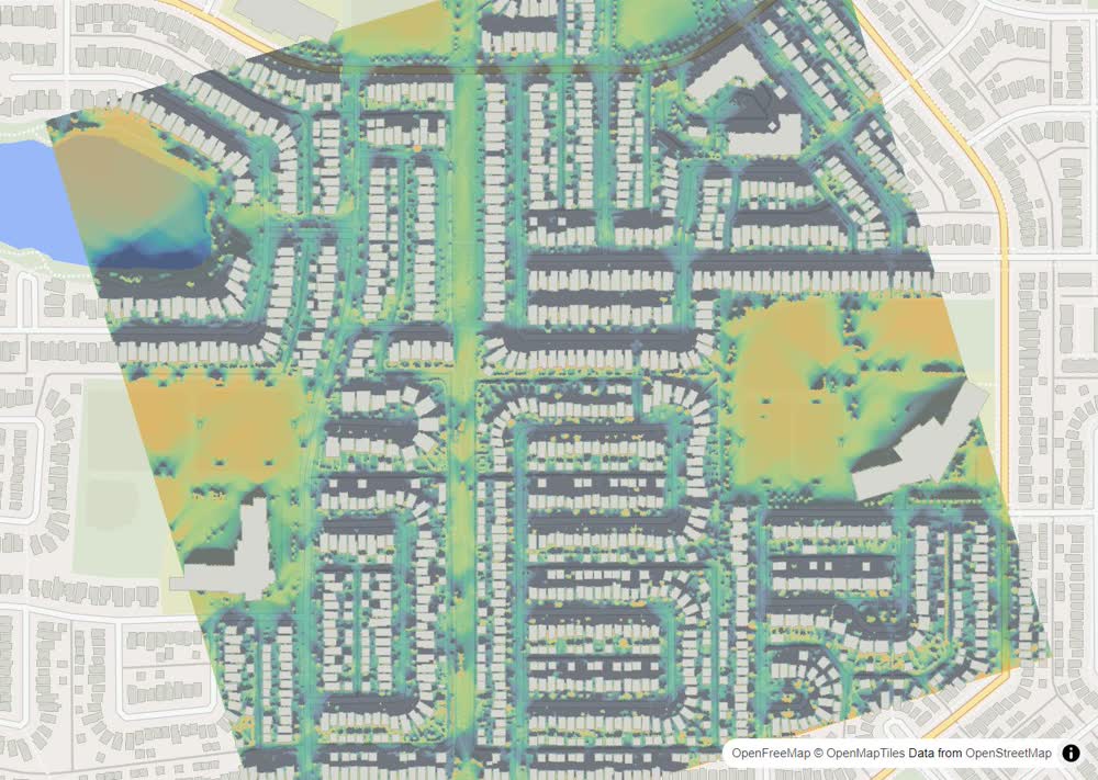 LandMood map of December sun hours in Taradale, Calgary, without street names