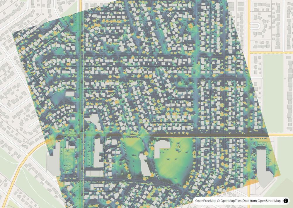 LandMood map of December sun hours in Thorncliffe, Calgary, without street names