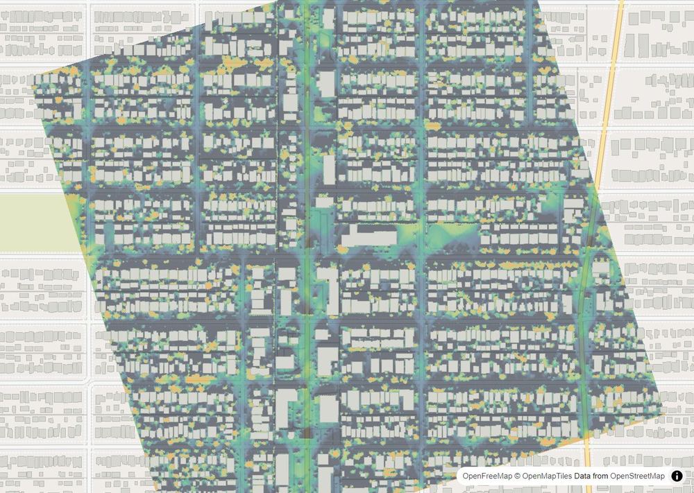 LandMood map of December sun hours in Tuxedo Park, Calgary, without street names