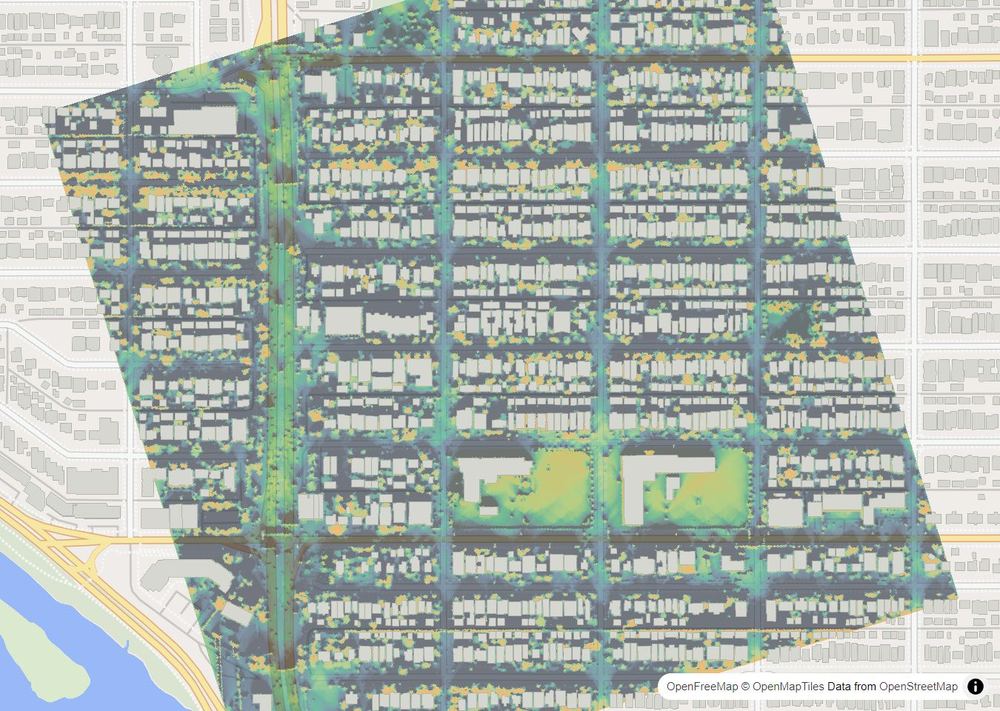 LandMood map of December sun hours in West Hillhurst, Calgary, without street names