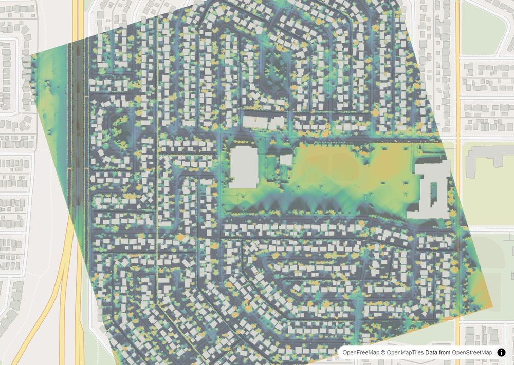 LandMood map of December sun hours in Westgate, Calgary, without street names