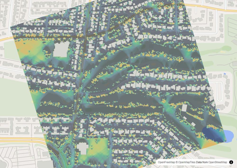 LandMood map of December sun hours in Willow Park, Calgary, without street names