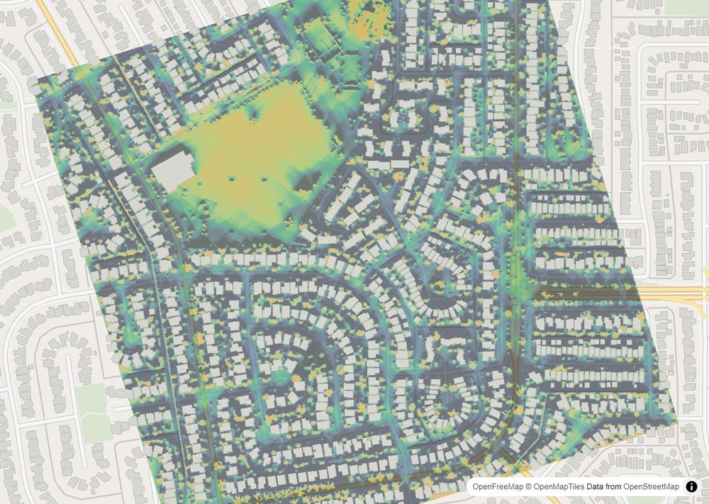 LandMood map of December sun hours in Woodbine, Calgary, without street names