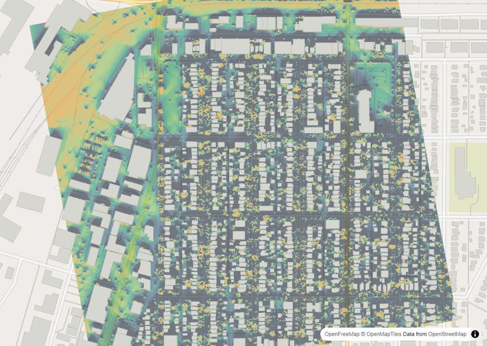 LandMood map of December sun hours in City Park, Saskatoon, without street names