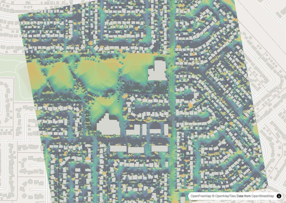 LandMood map of December sun hours in College Park East, Saskatoon, without street names