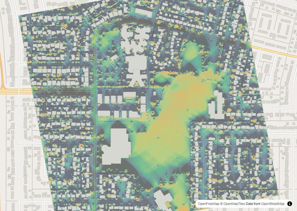LandMood map of December sun hours in College Park, Saskatoon, without street names