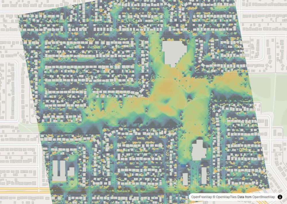 LandMood map of December sun hours in Confederation Park, Saskatoon, without street names