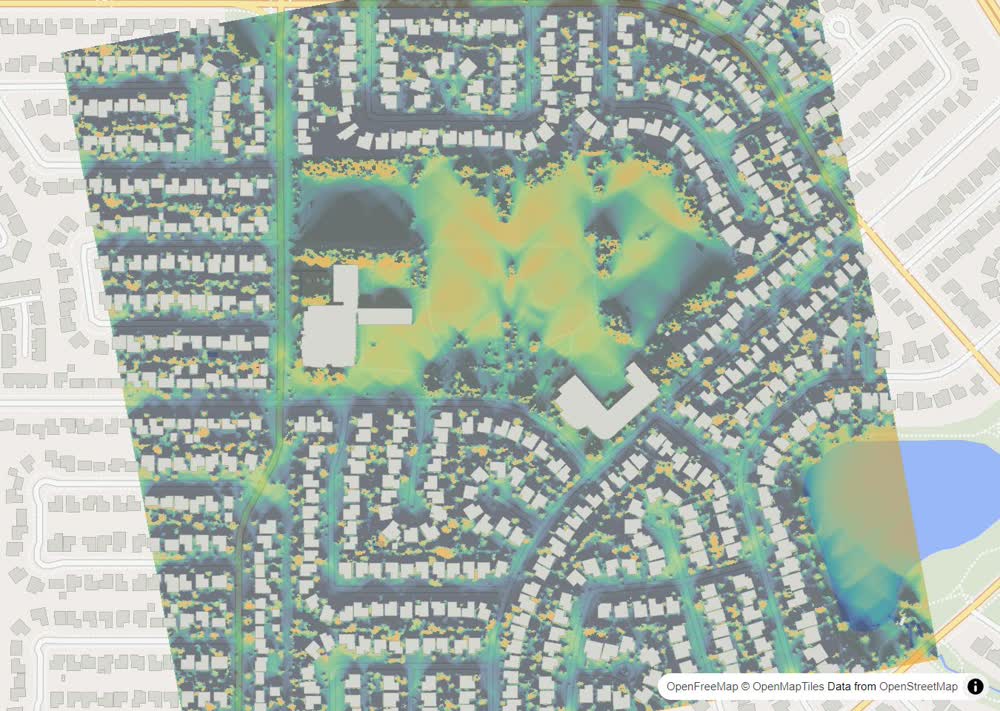 LandMood map of December sun hours in Erindale, Saskatoon, without street names