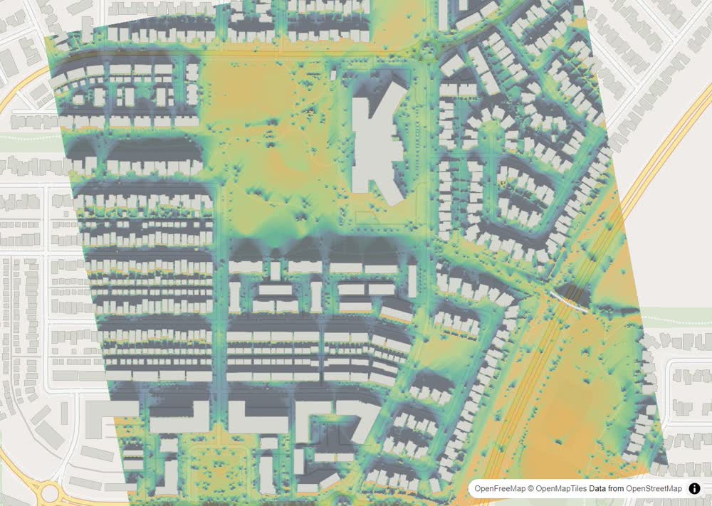 LandMood map of December sun hours in Evergreen, Saskatoon, without street names