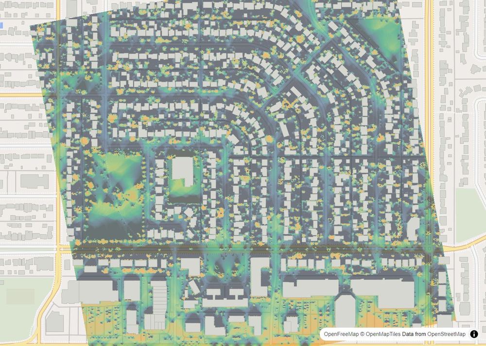 LandMood map of December sun hours in Grosvenor Park, Saskatoon, without street names