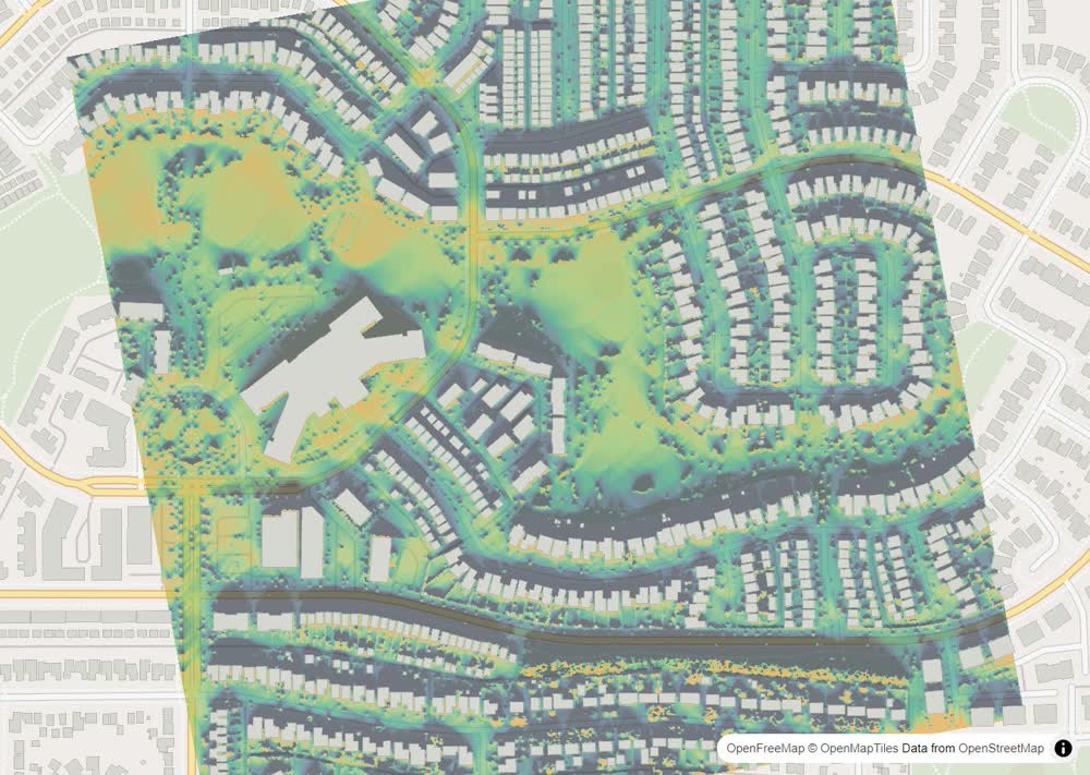LandMood map of December sun hours in Hampton Village, Saskatoon, without street names