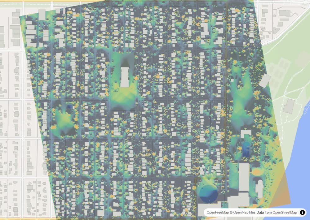 LandMood map of December sun hours in King George, Saskatoon, without street names