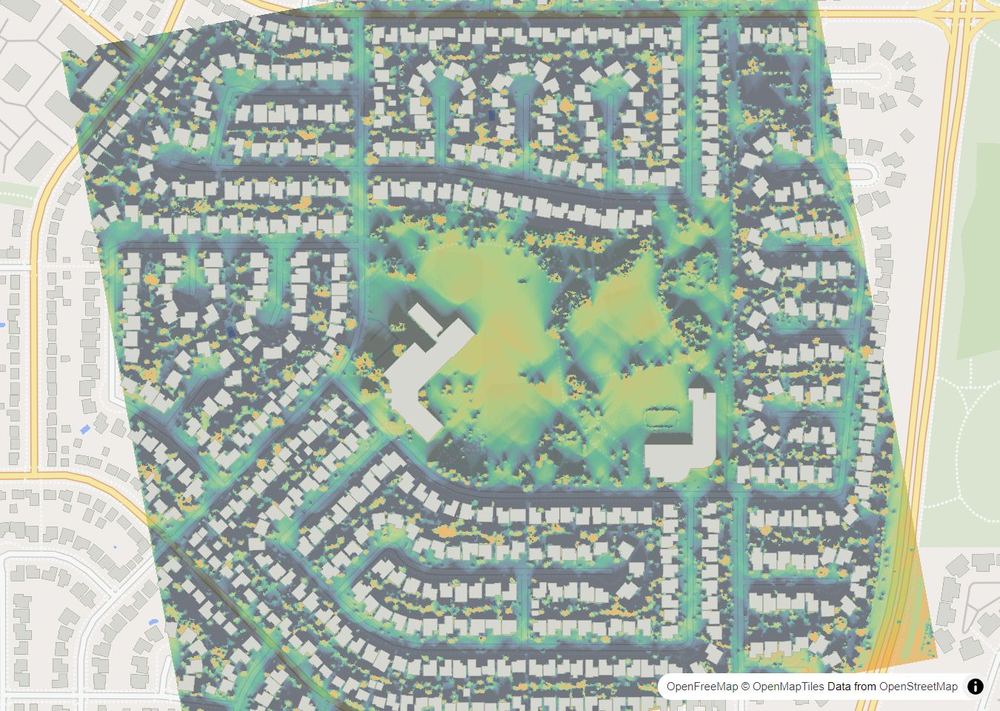 LandMood map of December sun hours in Lakeridge, Saskatoon, without street names
