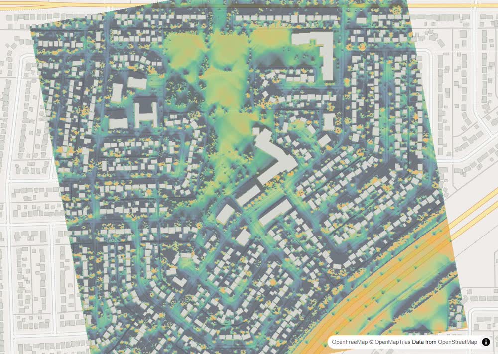 LandMood map of December sun hours in Massey Place, Saskatoon, without street names
