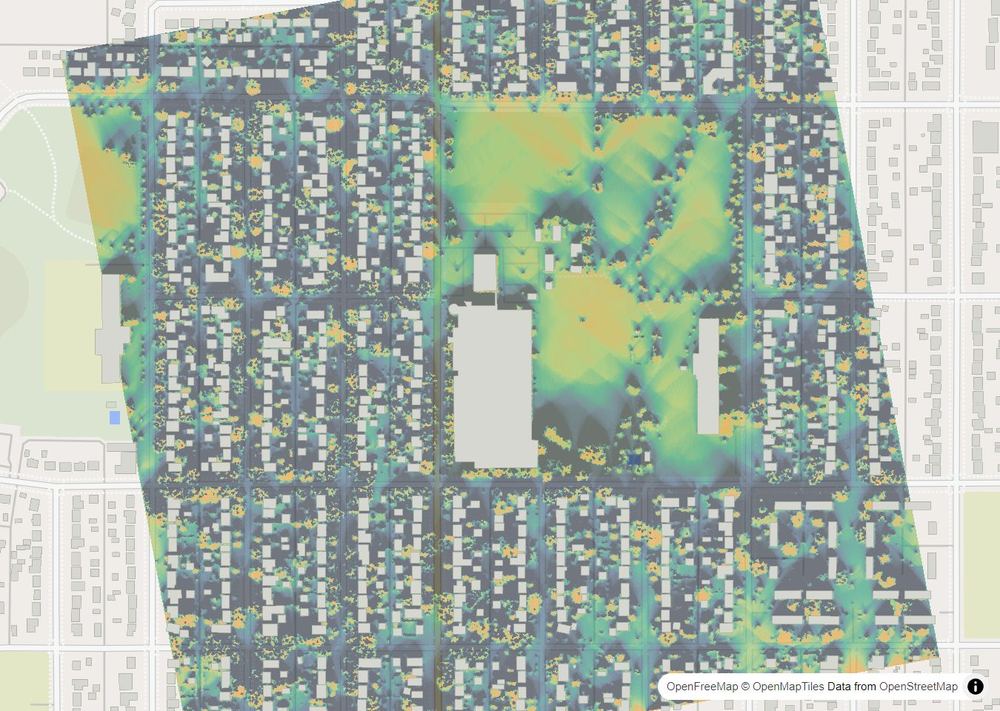 LandMood map of December sun hours in Mount Royal, Saskatoon, without street names