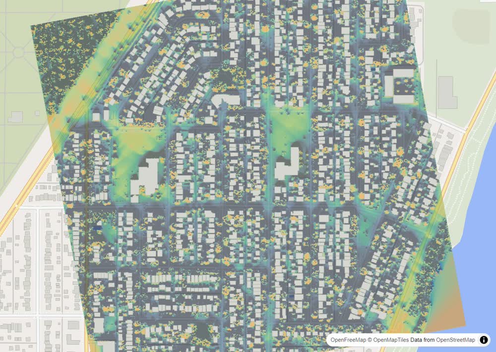 LandMood map of December sun hours in North Park, Saskatoon, without street names