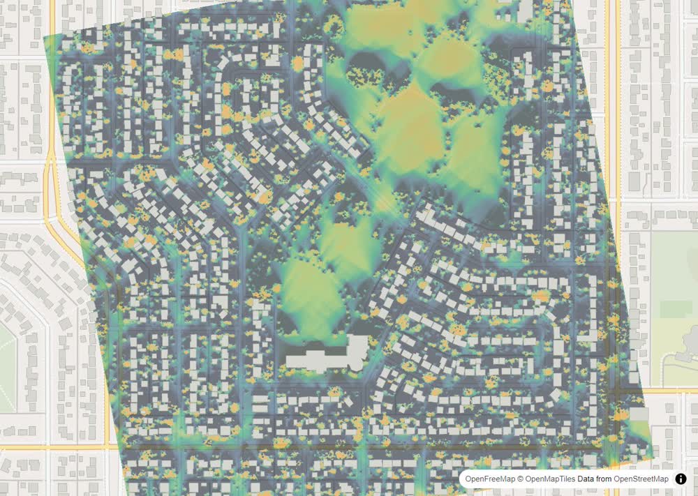 LandMood map of December sun hours in Nutana Park, Saskatoon, without street names