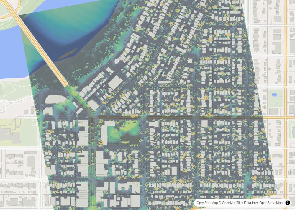 LandMood map of December sun hours in Nutana, Saskatoon, without street names