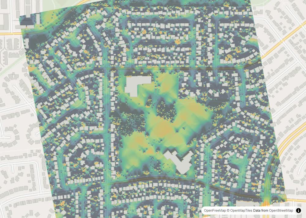 LandMood map of December sun hours in Parkridge, Saskatoon, without street names