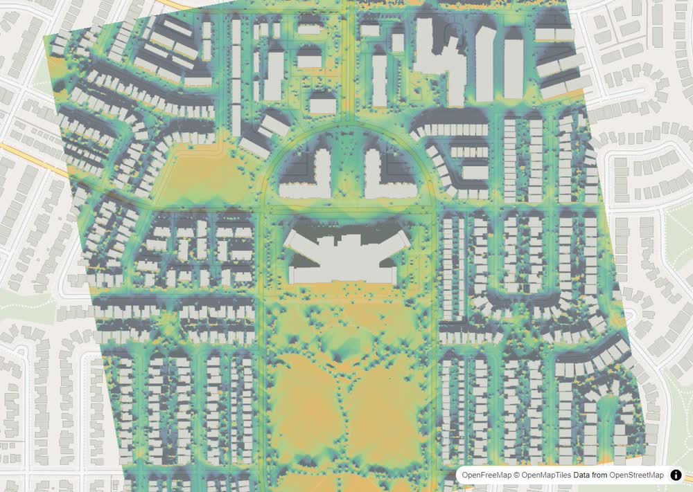 LandMood map of December sun hours in Stonebridge, Saskatoon, without street names