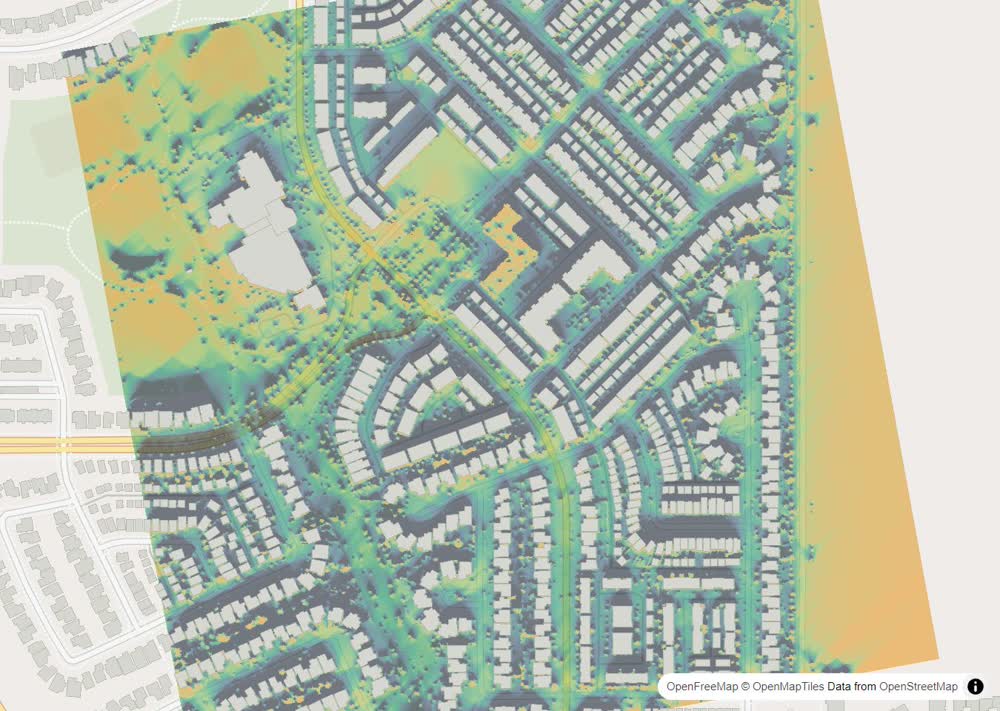 LandMood map of December sun hours in Willowgrove, Saskatoon, without street names